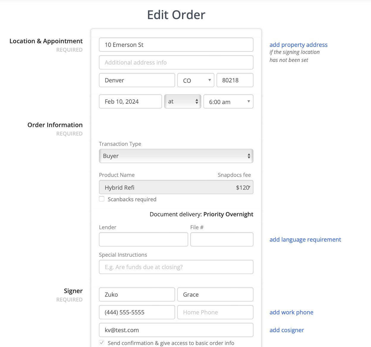 Order Update Example Client Order Updates