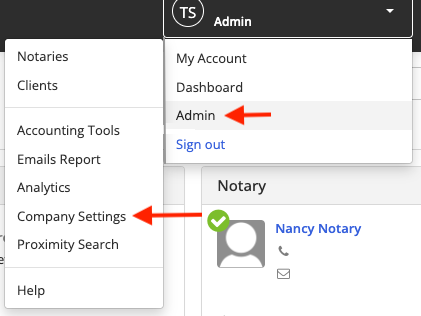 Admin> Company settings