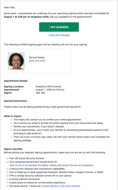 Confirm RON Appointment