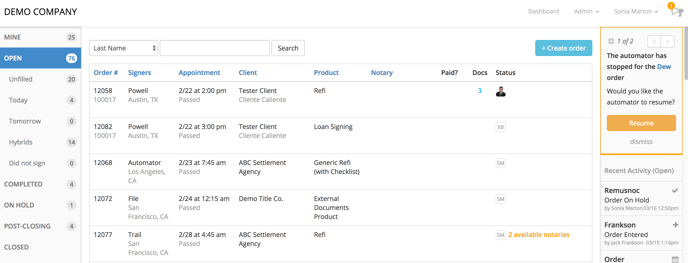 Creating an order with Enhanced Automation-1