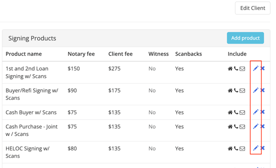 Edit Client Products