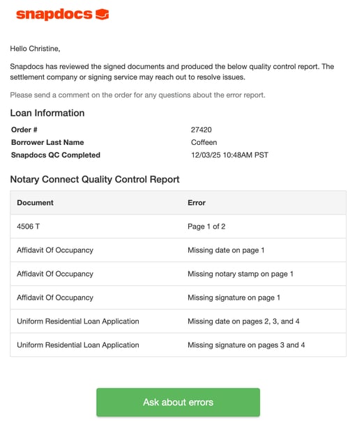 Errors found email notification