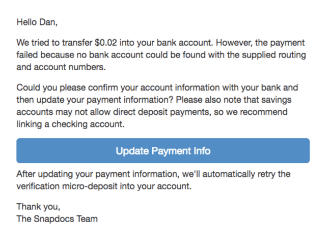 Failed microdeposit
