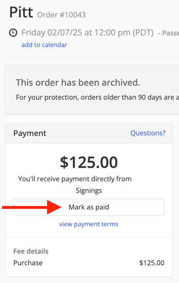 Mark as paid on order