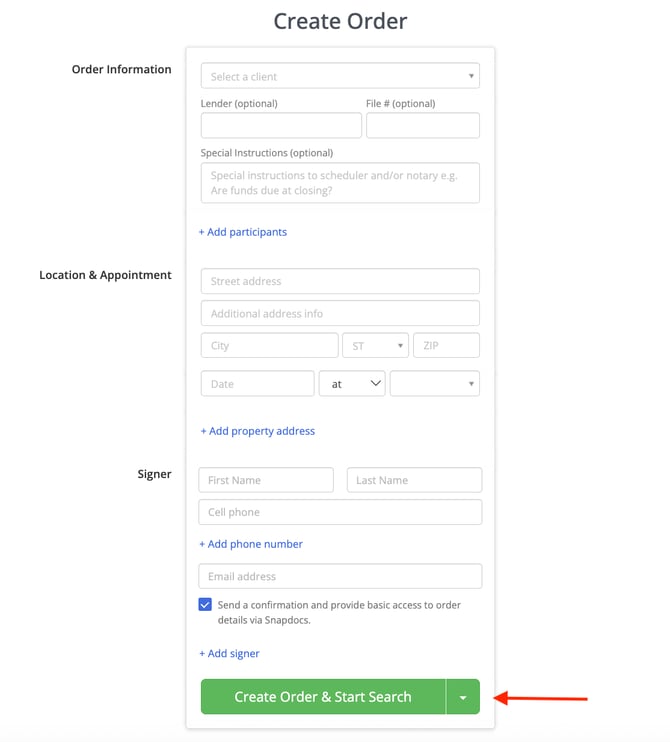 Order Form Start Search