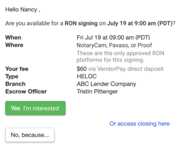 RON Order Notification