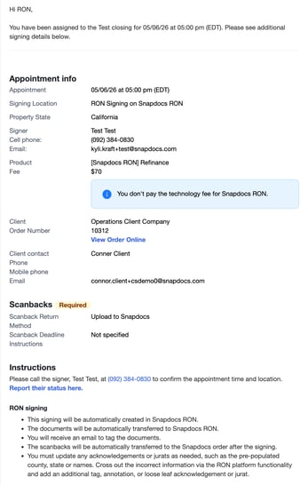 RON confirmation email
