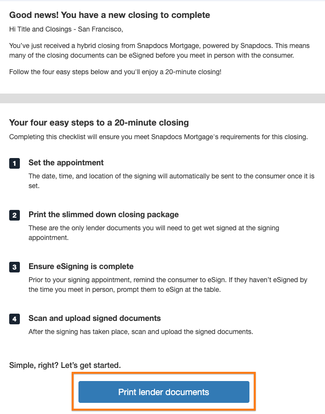 Snapdocs Message Snapdocs for Settlement User Guide
