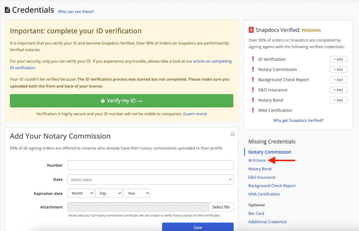 Uploading and Updating W-9s