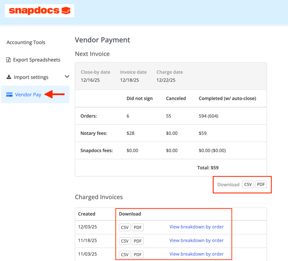 Vendor Payment Invoices