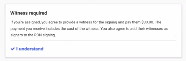 Witness Required I understand